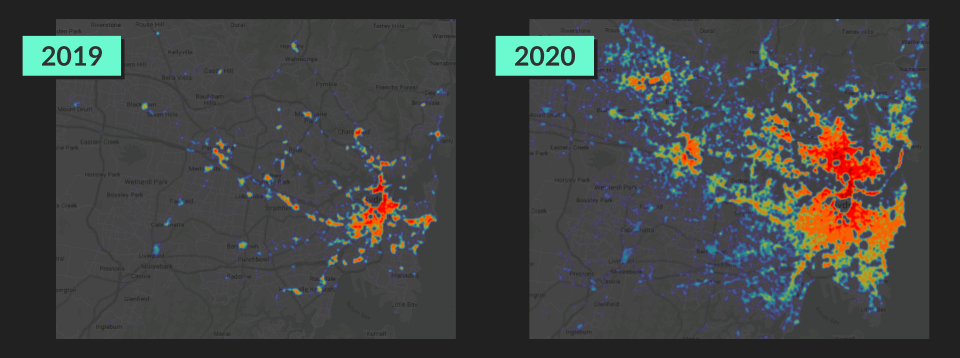 An image comparing the DOOH footprint from 2019 and 2020