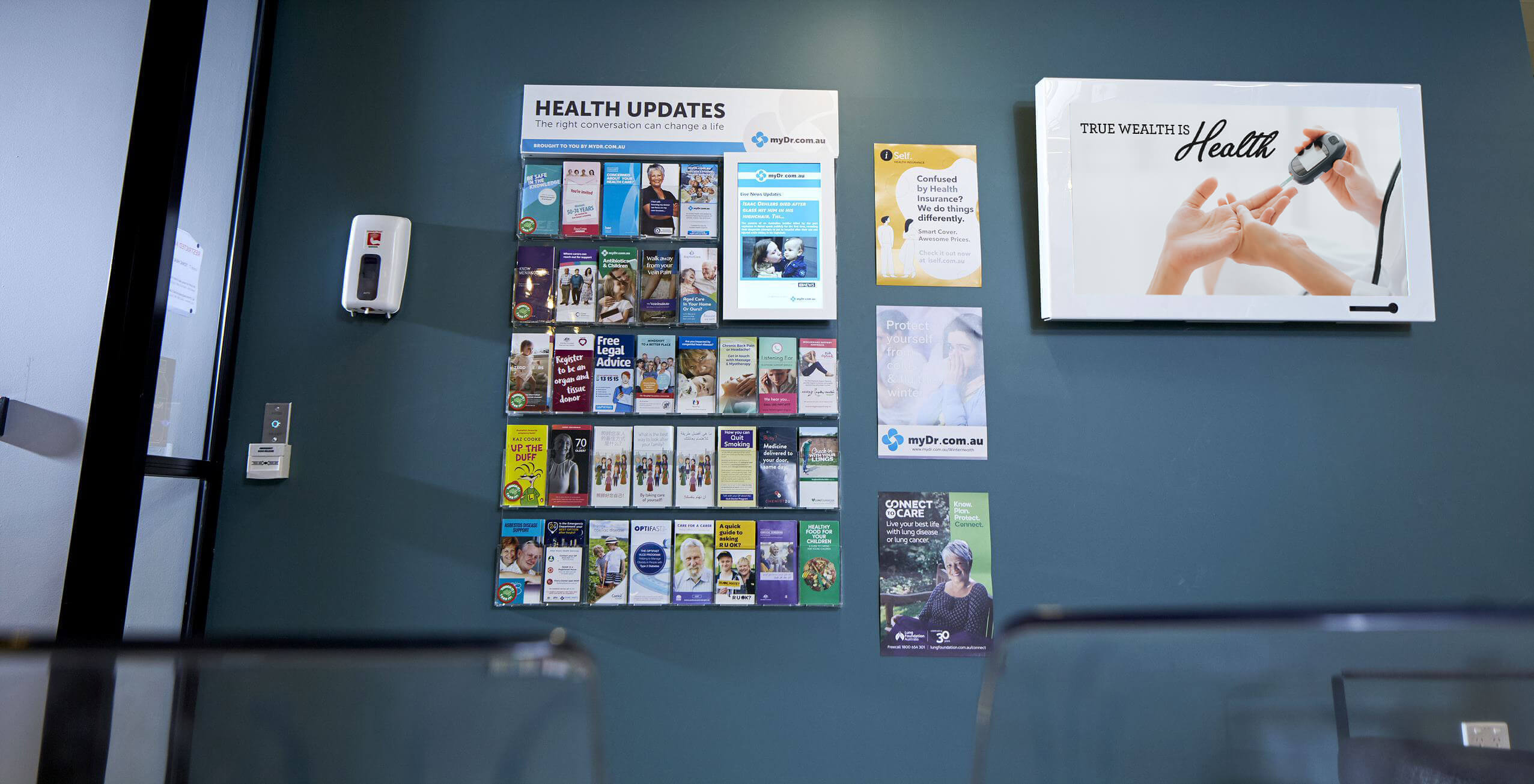 Tonic Media screen inside of a GP waiting room