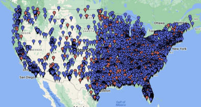 Map of the united states showing where Pepsi activated programmatic DOOH ads