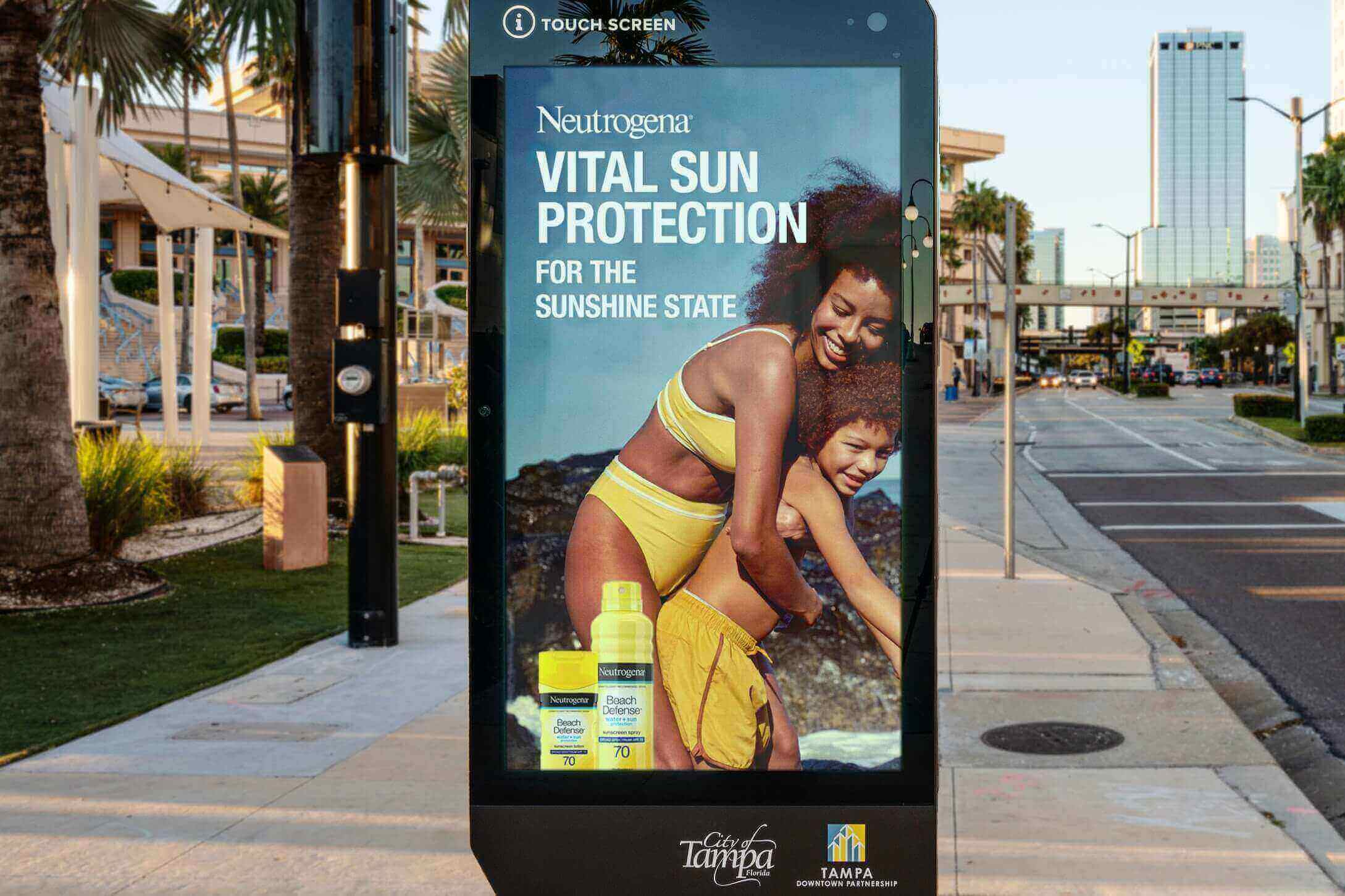 Sunscreen ad on DOOH screen