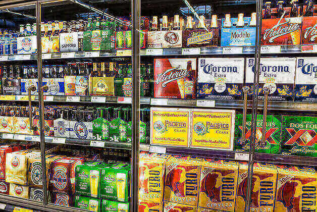 Alcohol section in a grocery store