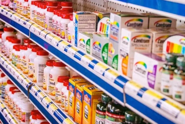 Medicine aisle in pharmacy