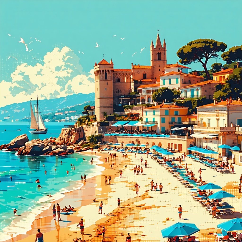 french riviera in an artsy and colorful style-1