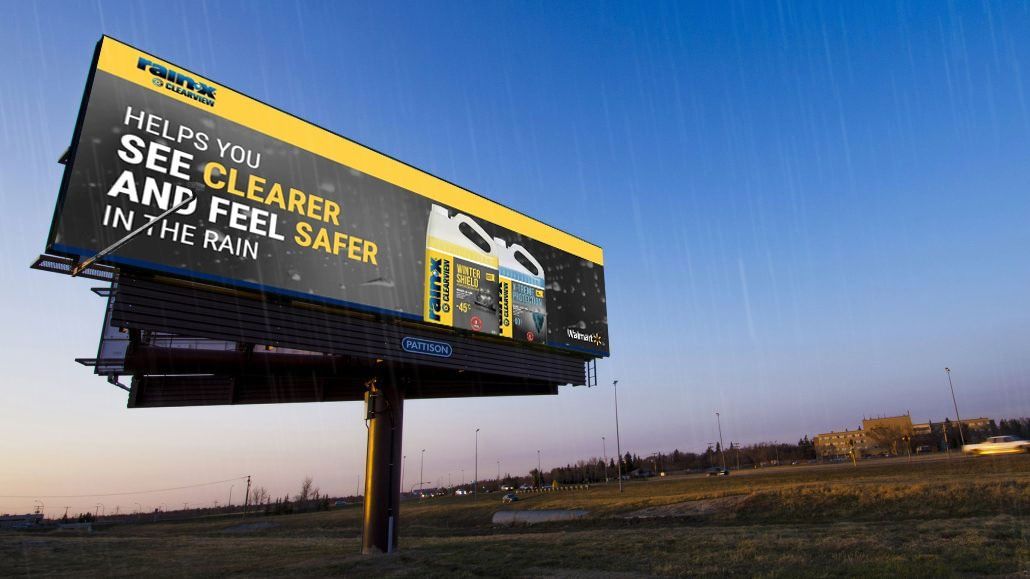 Roadside digital out-of-home billboard in Canada featuring Rain-X advertisement