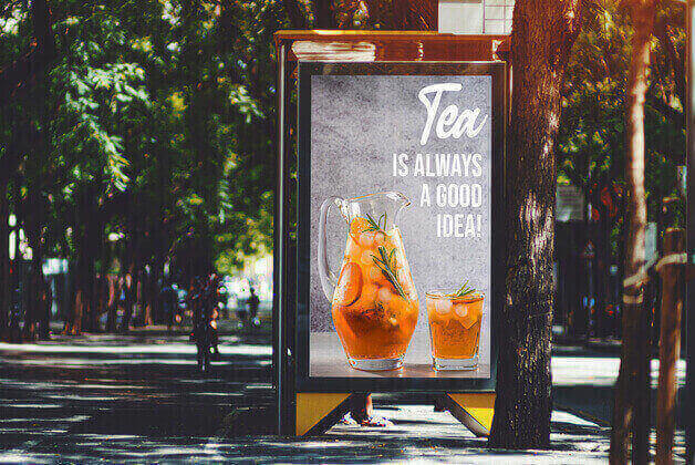 DOOH urban panel with tea advertisement