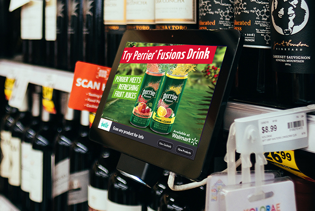 Point of purchase screen with Nestle Perrier Fusions ad